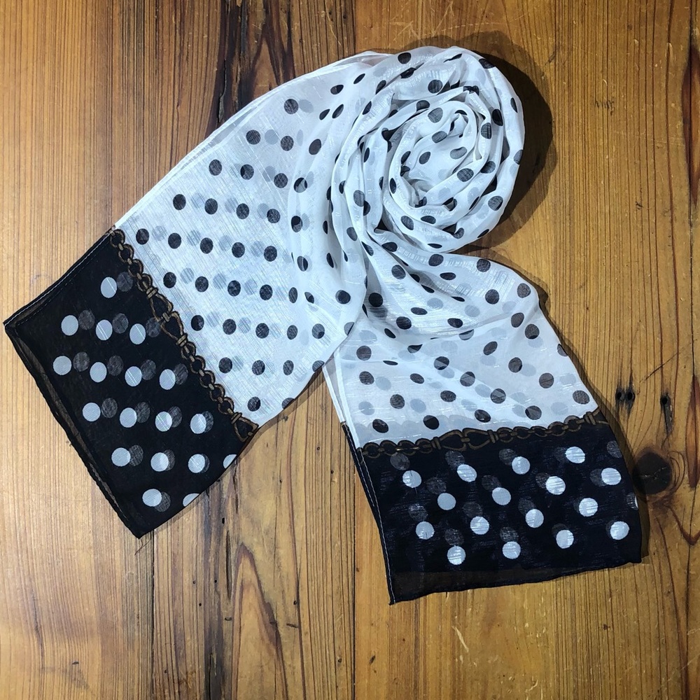 Sheer Black & White Polka Dot Neck Scarf